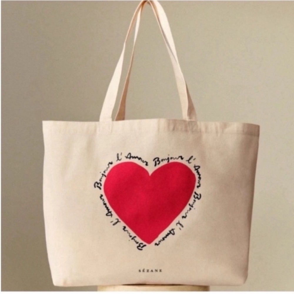 Sézane Cream Tote with Red Heart